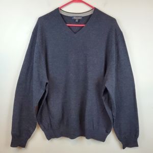 Garret Scott 100% Extra Fine Merino Wool Sweater Mens XXL Gray Knit Vneck